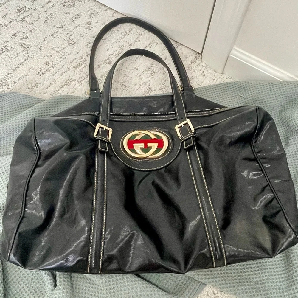 Gucci Black Dialux Britt Leather Boston Bag with Gold Hardware. COA. - Picture 12 of 13